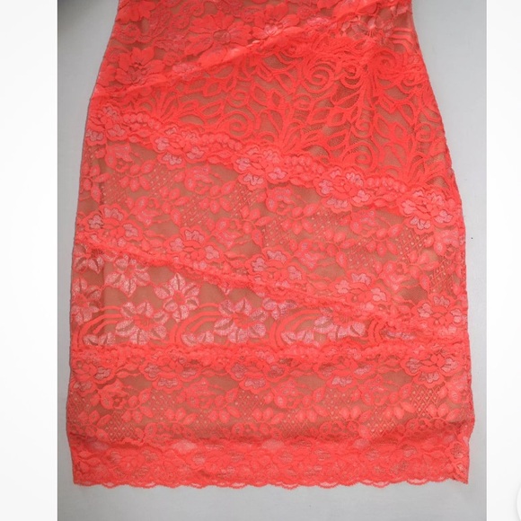 Bebe One Shoulder Lace Bandage Bodycon Dress S Bright Coral Pink NWT - Picture 6 of 14